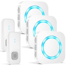 AIMAX Wireless Bell with 2 Transmitters and 3 Receivers, Bell Front Door Kit, 400 m High Range, IP55 Waterproof, 55 Ringtones, 5 Volume Levels with LED Flash, Wireless Installation