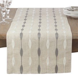 Saro Lifestyle Modern Embroidered Design Table Runner, Natural, 16" x 120"