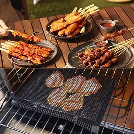 2 Pcs Mesh Grill Bags, BetterJonny Reusable Grilling Bags with Basting Brush+Silicone Tongs Non-Stick BBQ Grilling Bags for Grill Lovers Cooking Vegetables Meat(8.7X5.5inch,10.6X8.7inch)