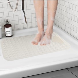 Fecialy Non-Slip Shower Mat, 40 x 70 cm, Non-Slip Bath Mat with Suction Cups, 100% BPA-Free Shower Mat, Comfort Massage, Non-Slip Shower Mat, White, Machine Washable, Grey
