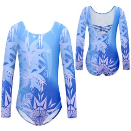 Zaclotre Glitter Gymnastic Leotards for Girls Long Sleeve Crisscross Back Tumbling Outfits for Kid Athletic Dancewear