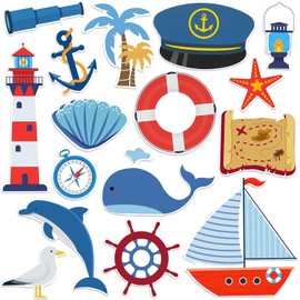 16 Pcs Sea Navigation Car Magnets Cruise Door Magnet Stickers Anchor Shell Cruise Ship Decorations Palm Tree Treasure Map Magnetic Fridge Decor for Carnival Cruise Cabin Door