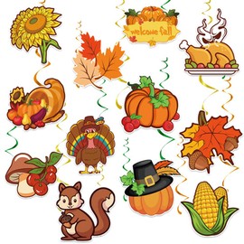 Hying 24PCS Fall Thanksgiving Hanging Swirl Decoration for Party Supplies, Cardstock Pumpkin Fall Harvest Ceiling Hanging Swirl Decoration for Thanksgiving Birthday Office Home Hanging Decor Ornaments