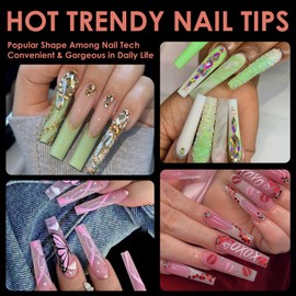 Long Coffin Soft Gel Nail Tips, BORNBYME 240 PCS Pre Buff Full Cover Shaped Nail Extenison Tips Half Matte Gel X Nail Tips