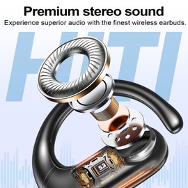 xiwxi Wireless Earbuds Bluetooth Headphones,Over Ear Buds for Sport with Deep Bass Sound,60Hrs Playtime Earphones Designed Comfort Fit with Earhooks for Running,Meeting,Workout-Black