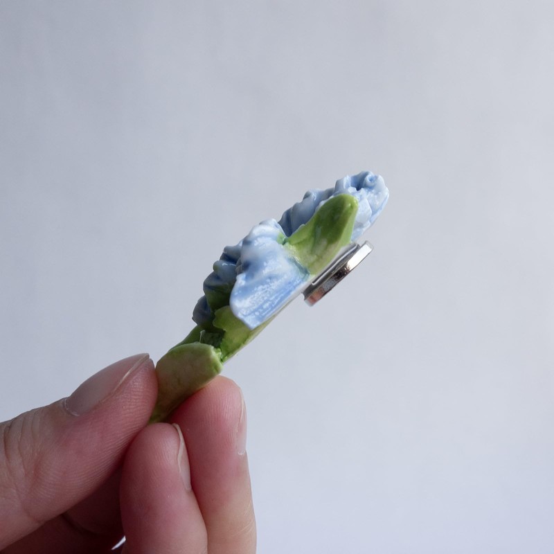 1 Pc Blue Iris Fridge Magnet, Handmade 3D Ceramic Flower