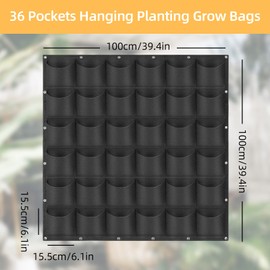 LITLANDSTAR Hanging Planter Bags, 36 Pockets Hanging Vertical Wall Mounted Planter Planting Grow Bags, Gardening Vertical Greening Flower Container Plant Pouch Storage Bags(1m×1m, Black)