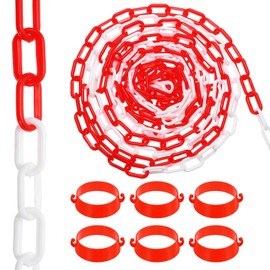 PATIKIL 32.8Ft Plastic Chain Barrier, Safety Link Chain Stanchion with Traffic Cones Connector for Crowd Control at Driveway Elevator Parking Lot, Red White