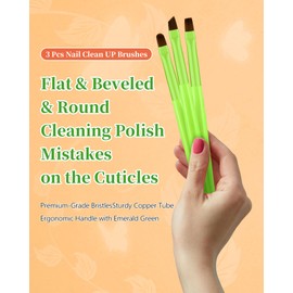 3PCS Nail Polish Clean Up Brush, Round&Falt&Angled Acetone Resistant Nail Brush for OPI Nail Polish Remover, Fingernail Cleaning Brushes at Home Nail Art and Designs(Emerald Pink)