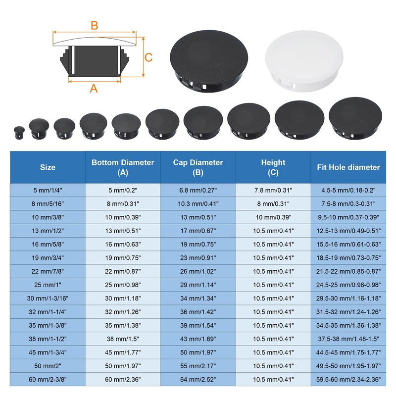 PATIKIL 30 mm/1-3/16" Plastic Hole Plugs, 20 Pack Flush Type