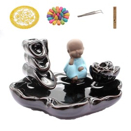 Reflow Incense Burner, Ceramic Waterfall Incense Burner Used for Home Decorations and Aromatherapy Decorations, with 40 Incense Cones and 40 Incense Sticks + 1 Mat + 1 Tweezers