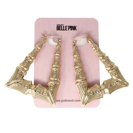 Gold Tone Hollow Casting Triangular Bamboo Hoop Earrings, 2 Inches