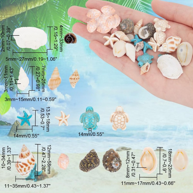 arricraft 15 Styles Shell Beads, Ocean Theme Beads Set, Natural