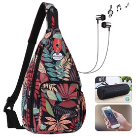 HUA ANGEL Stylish Chest Bag Crossbody Bag Lightweight Floral Pattern Backpack Women's Waterproof Small Sling Bag Chest Bag Shoulder Bag Women's with Bottle Compartment for Travel Sporty Hiking,