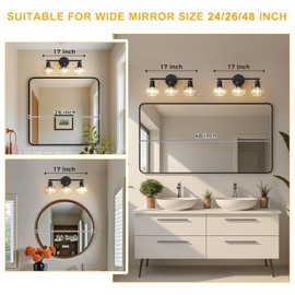 L LOHAS LED Black Bathroom Light Fixtures Over Mirror, 3-Light Vanity Light Fixtures with Clear Globe Glass Shades, Modern Vanity Lights for Bathroom Living Room Hallway Bedroom