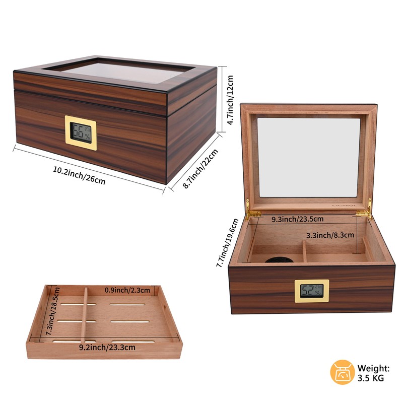 CIGAROL Cigar Humidor, Glass Top Desktop Humidor Case with Digital