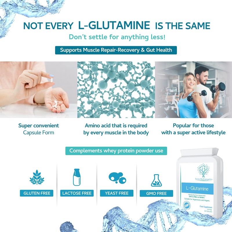 L-Glutamine 500mg 90 Capsules - Pure Amino Acid with no