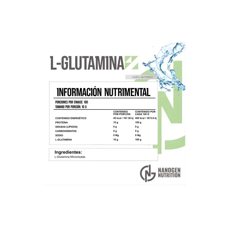 L-glutamina Suplemento 1 Kg Nanogen Nutrition 100 Servicios