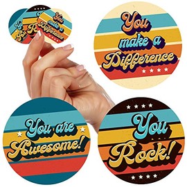 500 Kudos Appreciation Stickers 1.5” - Retro You are Awesome, You Rock, You Make a Difference Labels for Gratitude - Recognition of Employees, Volunteers, Healthcare, Nurses, Teachers Team and More