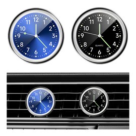 Dickno 2 PCS Stick on Dashboard Car Clock, Mini Tiny Analog Quartz Luminous Air Vent Clocks, Self Adhesive Automotive Vent Clocks Watch, Vehicle Clock for Dashboard Decoration (Blue+Black)