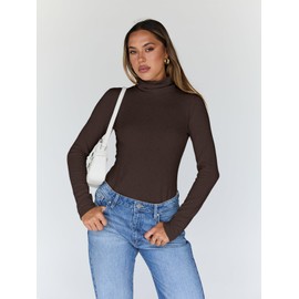 Trendy Queen Women's Turtleneck Long Sleeve Shirts Fall Fashion BasicThermal Underwear Tops Winter Clothes 2025 Coffee M