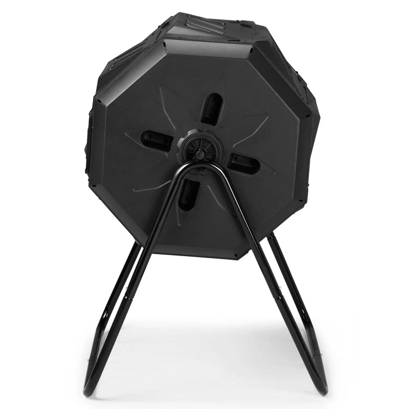 42-Gallon Dual Chamber Outdoor Compost Tumbler Black Rotating Batch Composter