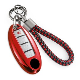 Coverforkey for Nissan Key Fob Cover with Upgraded Anti-Lost Metal Braided Rope Keychain,Exquisite Soft TPU Key Case for Altima Sentra Maxima Rogue Armada Key Shell (Red, A), Red, A
