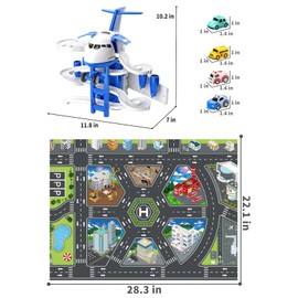 TEMI Kids Airplane Boy Toys for 3 4 5 Year Old Boys - Car Race Tracks for Kids Ages 3-5 with 8 Small Car Toys, Toddlers Educational Toy, Birthday Gifts for Boys 3-5, Birthday Gifts for Boys Girls 3-5