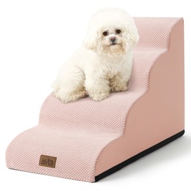 COZY KISS Dog Stairs for Small Dogs 19.7" H, Curved Dog Step for Puppy, Older or Cat, Medium Pet Ramp for Sofa, Couch or Bed, Ladder with High Density Foam, 4 Step, 15.7x28.3x19.7 inch, Pink