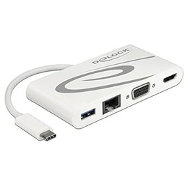 DeLOCK Docking Station USB C 3.1 HDMI 4K + VGA + LAN + USB Adapter White