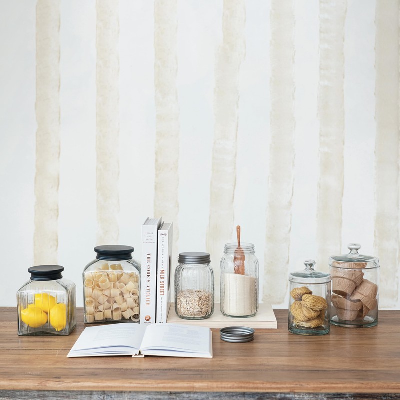 Creative Co-Op Large, Clear Square Glass Jar with Lid, Black