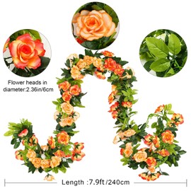 JUSTOYOU 2 Pack (15.8FT) Fake Rose Garland, Artificial Rose Vines Flowers Hanging Silk Rose Vine Wedding Home Backdrop Party Arch Arrangement Decoration
