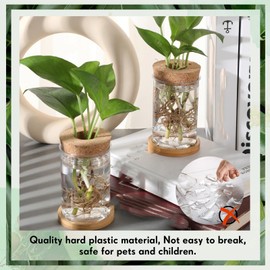 Baderke 12 Packs Propagation Vases for Plants Plastic Plant Propagation with Hole Lid and Bamboo Stand Growing in Water Hydroponic Home Office Desktop Vase Decoration(Classic Style)