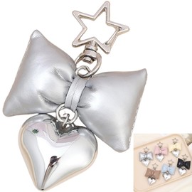 profit.relaxed Women's Ribbon Heart Keychain Bag Charm Travel (Silver), Silver