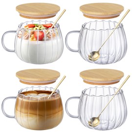 Anhow Latte Macchiato Glasses, 450 ml Cappuccino Glasses, Heat Resistant Coffee Glasses with Lid and Spoon for Latte, Cappuccino, Drinks, Tea, Coffee, Transparent