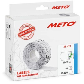 Meto Labels for Hand Labels, 32 x 19 mm, 2 Lines, Pack of 10,000, White, Removable, for METO, Contact, Sato, Avery, Tovel, Samark etc