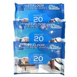 TDBS Wet Floor Cleaning Wipes 3 Pack Bundle (Total 60 Cloth Wipes) Fit Most Flat Swivel Floor Mops 21cm x 29cm - Ideal on Laminate Tile Hard Wood Gloss Flooring etc. By The Dustpan and Brush Store ®