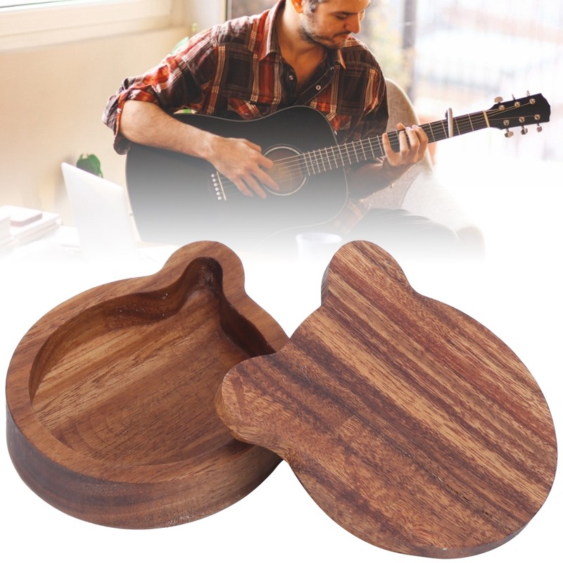 Guitar Pick Box Sapele Wood Cartoon Bear Instrument Accessories Storage