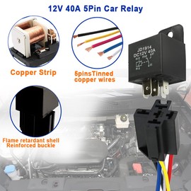 AIMCOCO 12V 40A 5Pin Car Relay with 12AWG Harness Sockets, JD1914 SPDT Relay with Color-Labeled Wires for Automotive Truck Van Motorcycle Boat