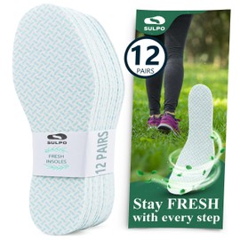 SULPO 12 Pairs Thin Insoles for Men and Women - Comfort Shoe Insoles Against Sweaty and Smelly feet - Anti-Odour Shoe Inserts with a Fresh Scent for Everyday Shoes, Sneakers - 5 UK W / 38 EU