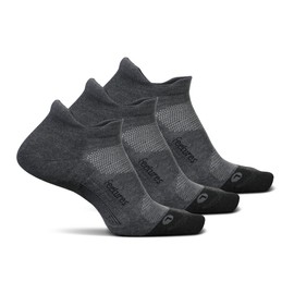 Feetures Elite Light Cushion No Show Tab Ankle Socks - Sport Sock with Targeted Compression - Gray, M (3 Pair)