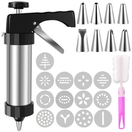 Abizarch Cookie Press Stainless Steel Cookie Maker Machine with 13 Discs and 8 Icing Tips Cleaning Brush Multifunctional Cookie Press Reusable Cookie Maker Kitchen Baking Tool for Cookie Making(black)