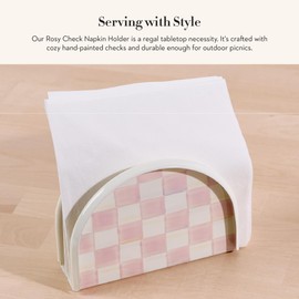 MACKENZIE-CHILDS Enamel Napkin Holder, Kitchen Napkin Holder for Table and Countertop, Pink-and-White Rosy Check