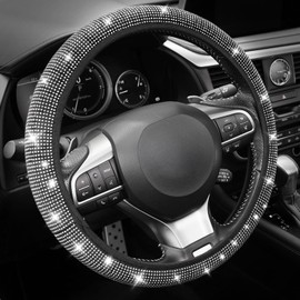 Steering Wheel Cover Rhinestone Car Wheel Cover, Universal 15" Sparkly Diamond Steering Wheel Protector, Silver Glitter Car Accessories for Women, Fit for Most Suvs,Trucks