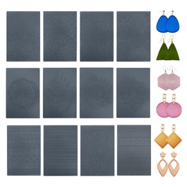 12pcs Polymer Clay Texture Sheets, Boho Style Silver Clay Texture Mat, Works with Sculpey Polymer Clay Transfer Roller, DIY Clay Texture Pads Cutter Tools for Earrings Jewelry Making