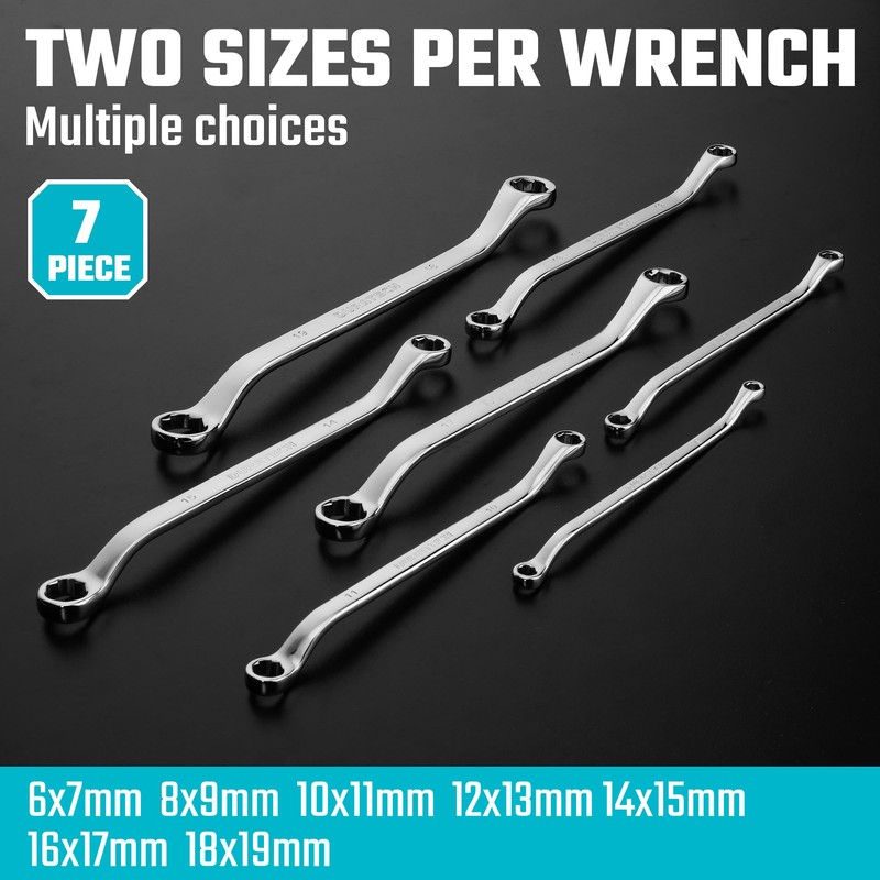 DURATECH 7-Piece Anti-slip Offset Box Wrench Set, Bolt Extractor Wrench