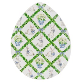 Boston International Egg-Shaped Plate Spring & Easter Ceramic Serving Dish, 9" x 7", Boxwood Trellis