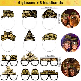 Ekukeon 2025 Party Glasses New Year's Eve Headbands Pack of 12, 2025 Happy New Year Headbands, Glasses New Year's Eve 2025, New Year's Eve Decoration, Happy New Year 2025 Decoration, Suitable for the