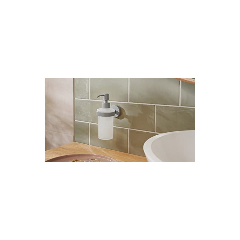 tesa® MOON GREY Seifenspender, matt grau, Pumpspender aus satiniertem Glas,