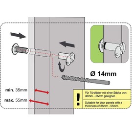 Stoppwerk Door Viewer Chrome Style - Silver 14 mm Spy Hole for Installation in 35-55mm Doors - 200° Wide Angle Front Door Peephole incl. Cover
